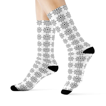 Model wearing the crew socks.